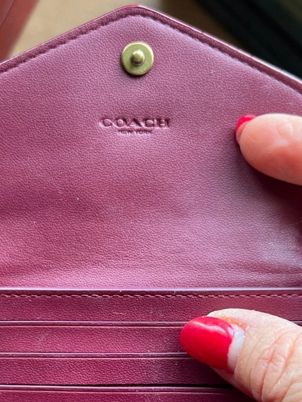 NWOT Coach Burgundy Leather & Signature Canvas Compact Wallet